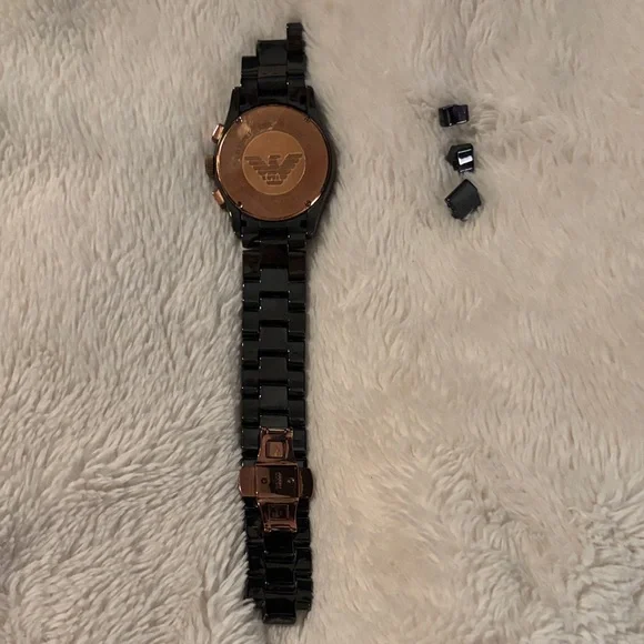 Emporio Armani AR1410 Ceramica Men’s Analog Black and Rose Gold Versatile Watch - Picture 3 of 16